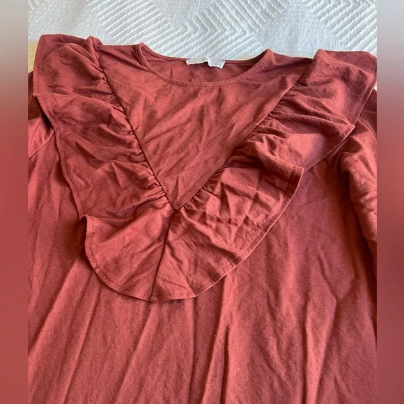 Mango - Ruffled Drop Waist - Rust Red / Maroon Dress - Picture 3 of 10